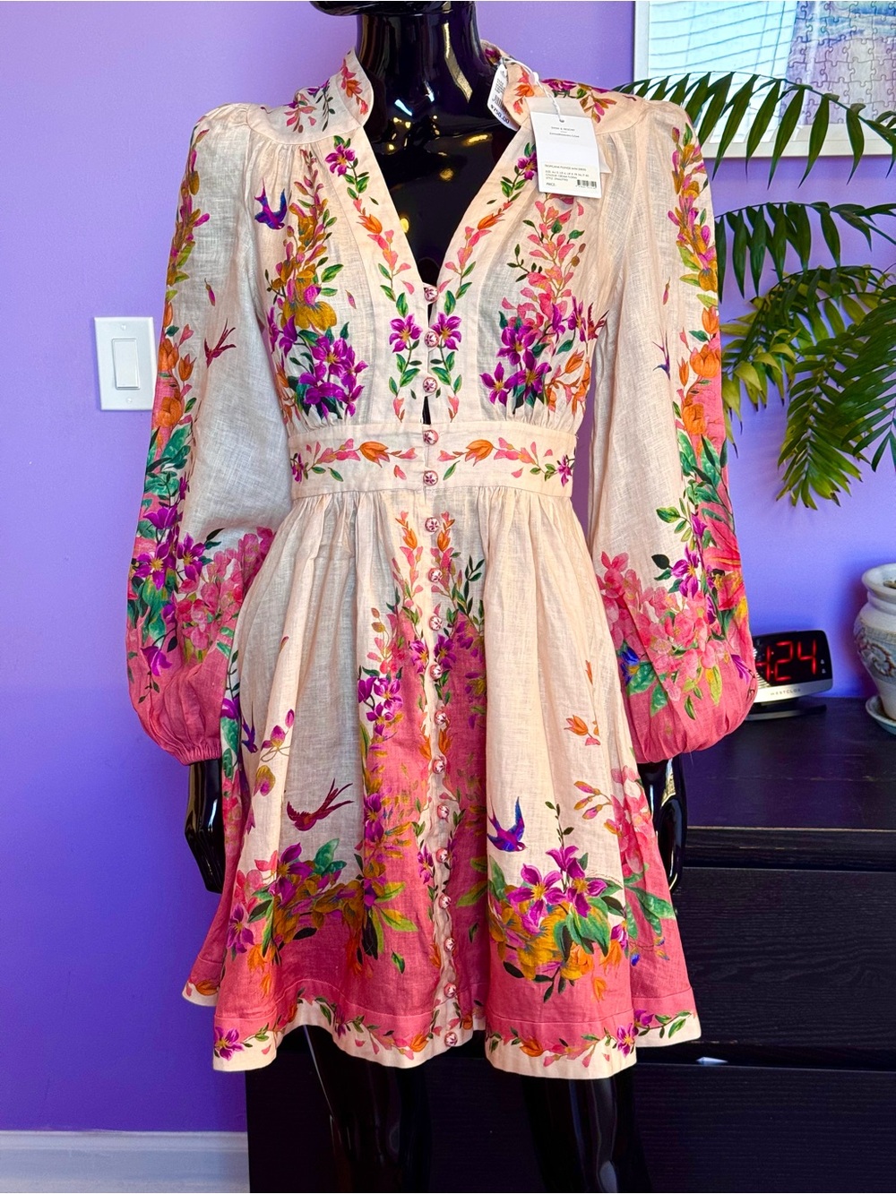 Zimmermann Floral Tropicana Embroidered Pink Orange Midi Dress